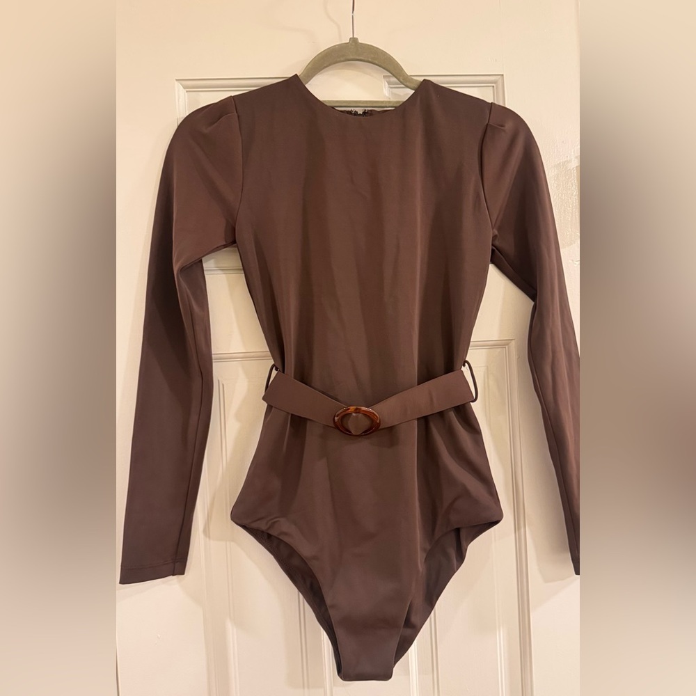 Anava Paris Long Sleeve Brown Belted Swimsuit